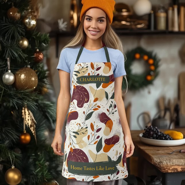 Fall Botanical Pattern Apron with Custom Name (Creator Uploaded)