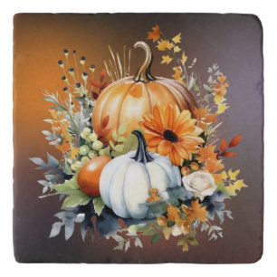 Fall Botanical Pumpkins Botticino Marble Trivet