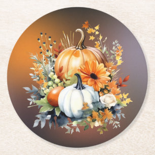 Fall Botanical Pumpkins Paper Coasters