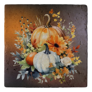 Fall Botanical Pumpkins Turkish Travertine Trivet