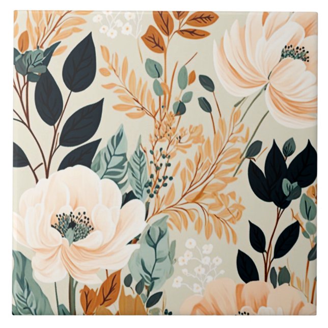 Fall Botanical Seamless Floral Pattern  Ceramic Tile (Front)