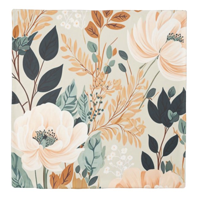 Fall Botanical Seamless Floral Pattern Duvet Cover (Front)