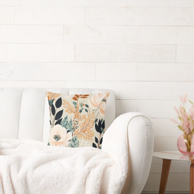 Fall Botanical Seamless Floral Pattern  Throw Pillow (Couch)
