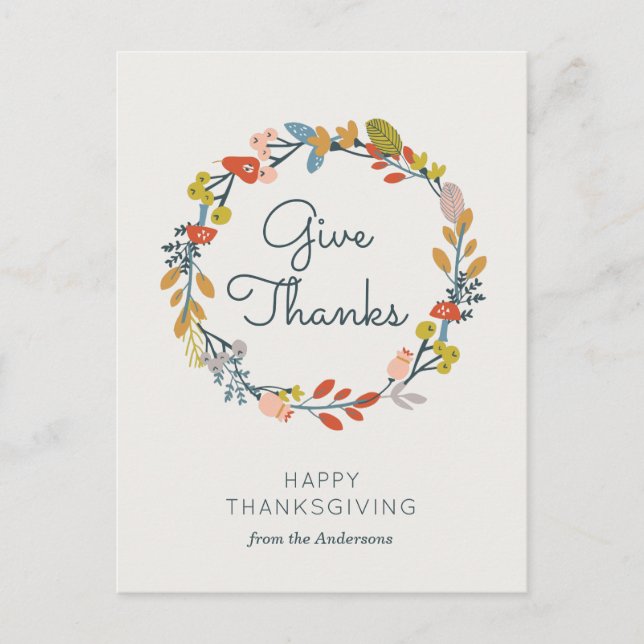 Fall Botanical Thanksgiving Holiday Postcard (Front)