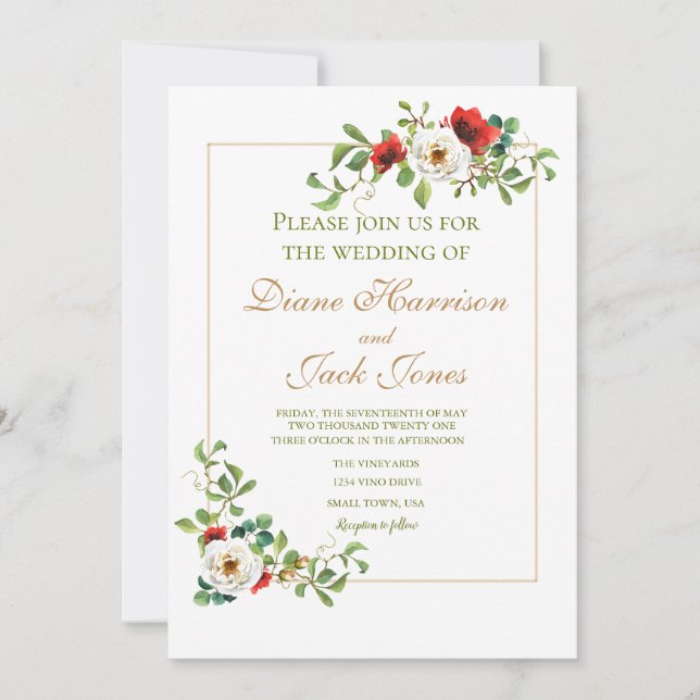 Fall Botanical Watercolor Wedding Invitation (Front)