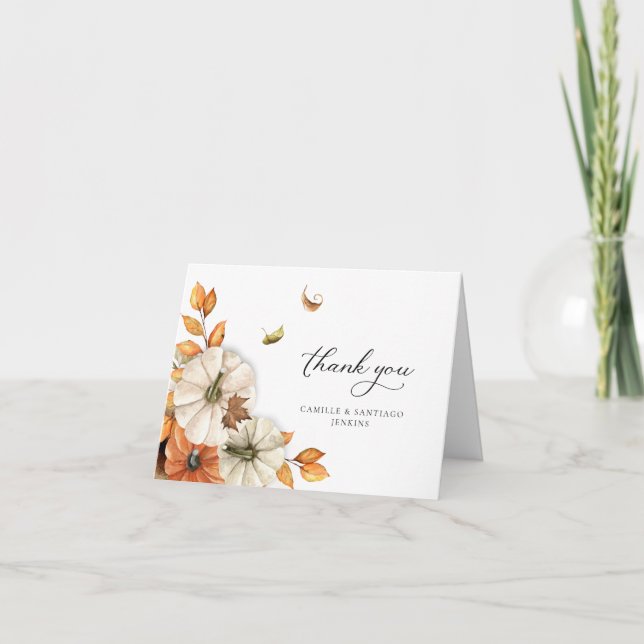 Fall Botanical Wedding Letterpress Thank You Card (Front)