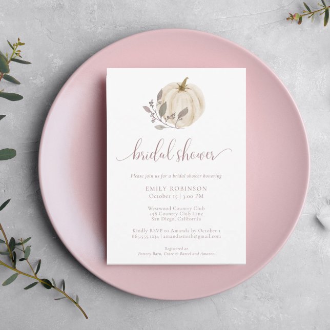Fall Botanical White Pumpkin Bridal Shower Invitation (Creator Uploaded)