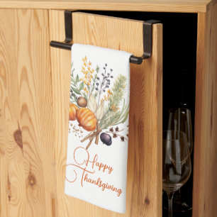Fall Botanicals, Spices Happy Thanksgiving Kitchen Towel