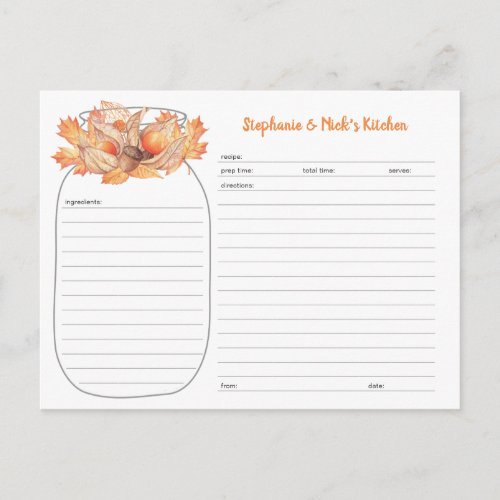 Fall Bouquet Mason Jar Recipe Cards