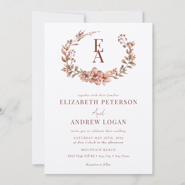 Fall Bouquet | Monogram Wedding Invitations (Front)