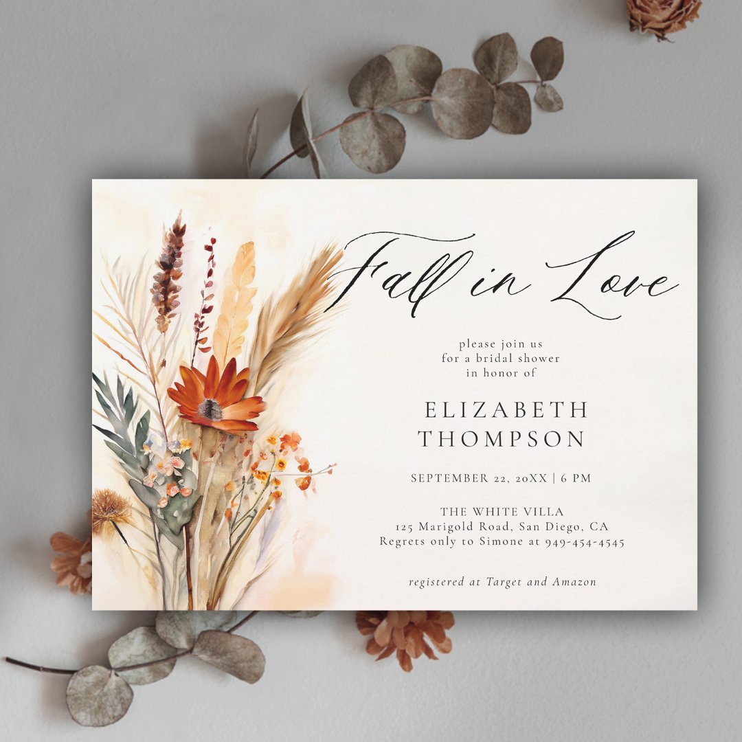 Fall Bouquet Romantic Boho Floral Bridal Shower                    Invitation