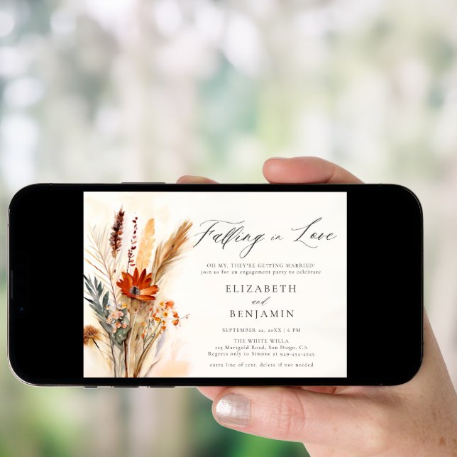 Fall Bouquet Romantic Love Chic Engagement Party Invitation (Front Digital)