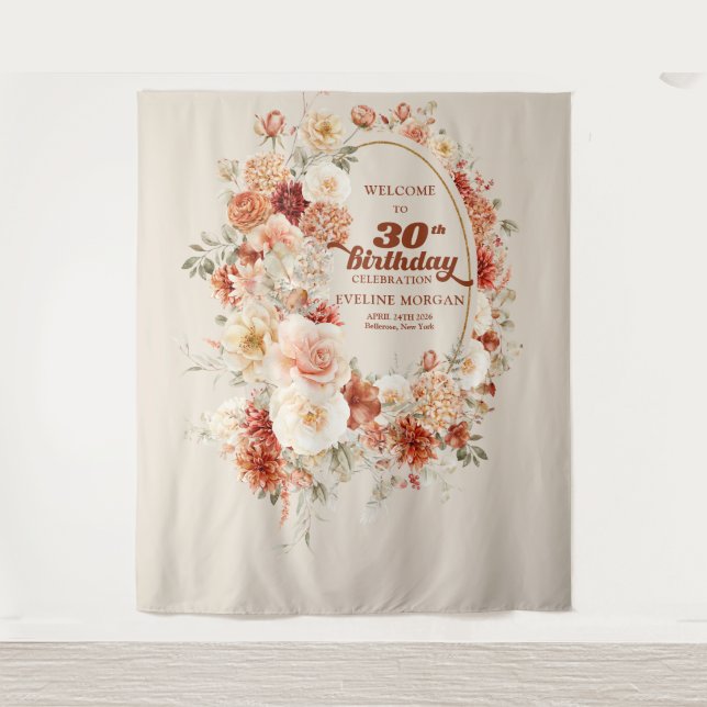 Fall bouquet terracotta blush groovy 30th birthday tapestry (Front)