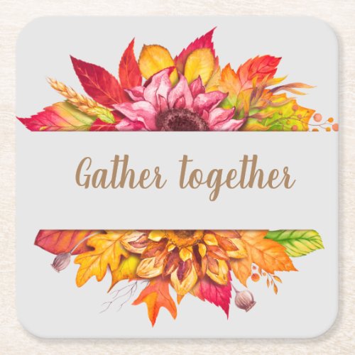 Fall Bouquet Thanksgiving Custom Square Paper Coaster