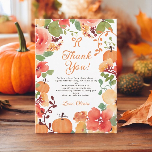 Fall Bow Boho Little pumpkin floral baby shower Thank You Card (Fall Bow Boho Little pumpkin floral baby shower Thank You Card)