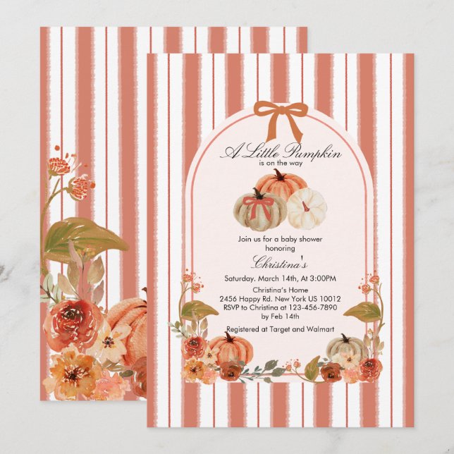 Fall Bow Boho Pumpkin Babyshower  Invitation (Front/Back)