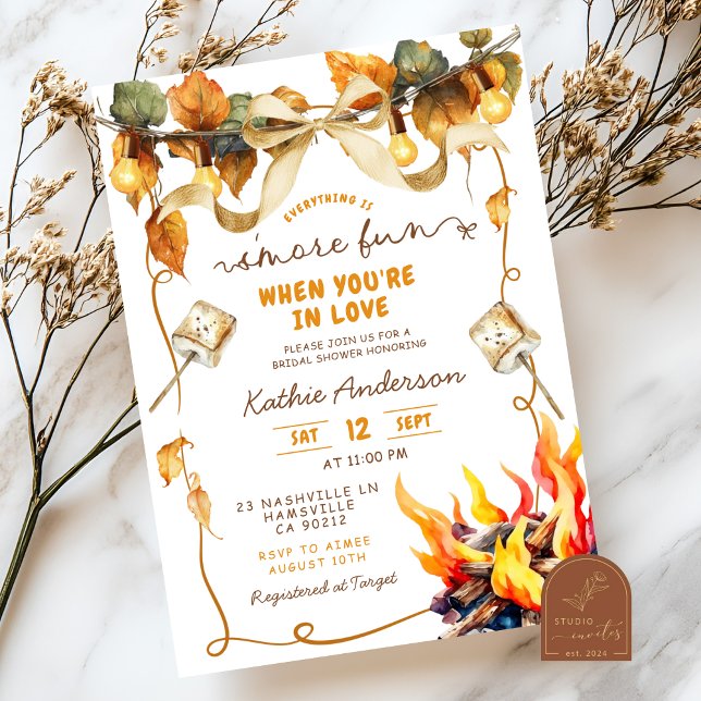 Fall Bow Coquette s'more bridal shower invitation (Creator Uploaded)