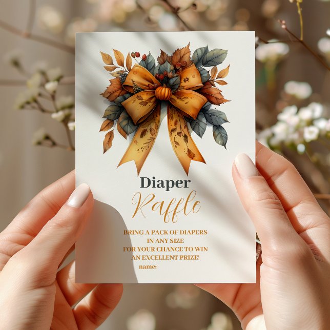 Fall Bow Girl Baby Shower Raffle Diapper Enclosure Card (Creator Uploaded)