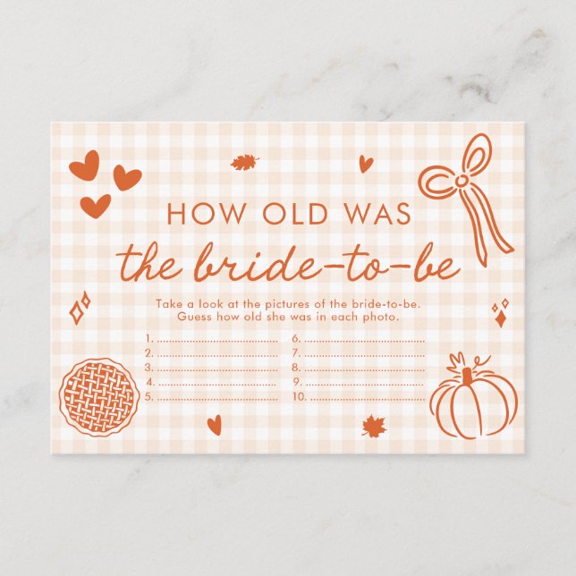 Fall Bow Hand Drawn How Old Was The Bride Game Enclosure Card (Front)