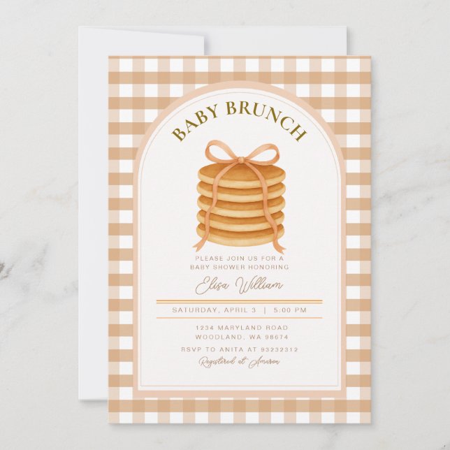 Fall Bow Pancake Baby Shower Brunch  Invitation (Front)