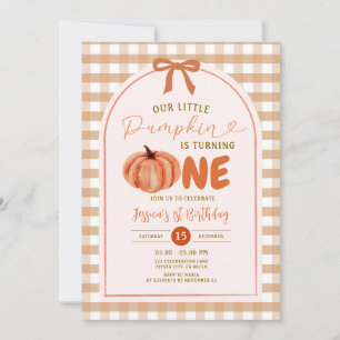 Fall Bow Pumpkin is turning one birthday party Invitation