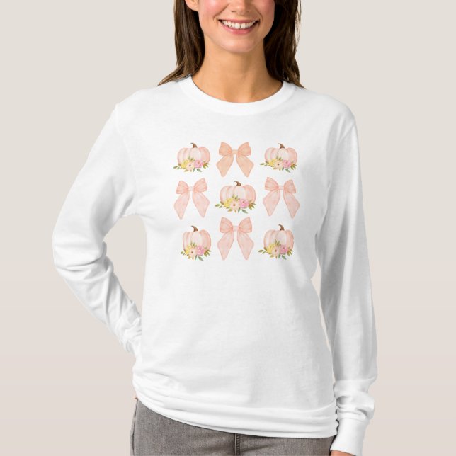 Fall Bows & Pumpkins Coquette Thanksgiving T-Shirt (Front)