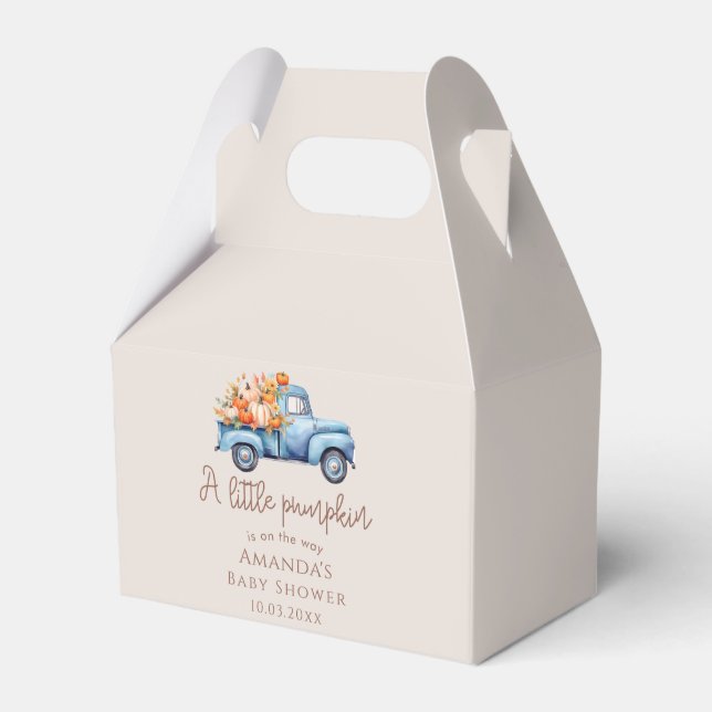 Fall Boy Baby Shower Blue Pumpkin Truck  Favor Boxes (Front Side)