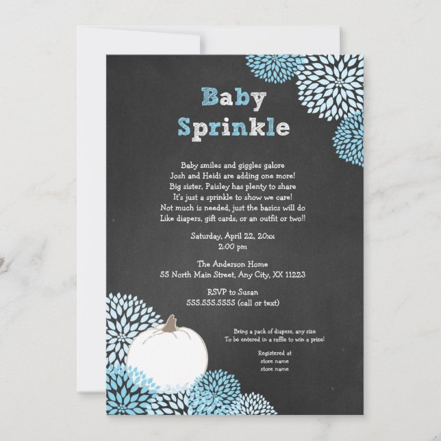 Fall Boy Baby Sprinkle Invites, white pumpkin Invitation (Front)