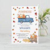 Fall Boy First little navy blue truck birthday Invitation (Standing Front)