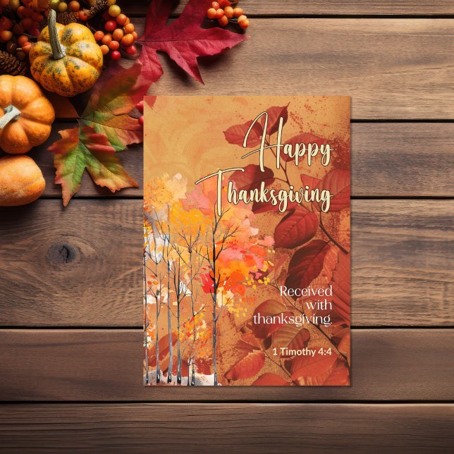 Fall Branches 1 Timothy 4:4 Happy Thanksgiving Card (Fall branches and trees Bible verse Thanksgiving Card)