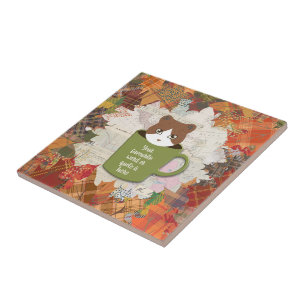 Fall Break Cat Ceramic Tile