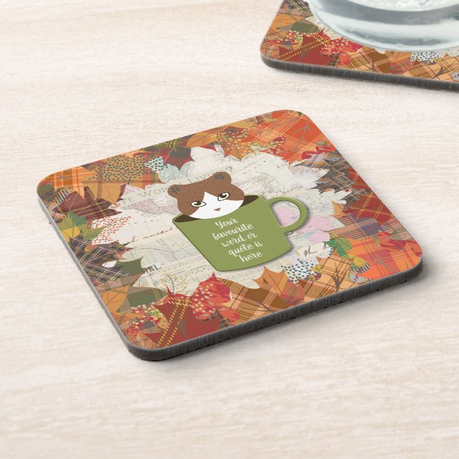 Fall Break Cat Cork Beverage Coaster (Left Side)