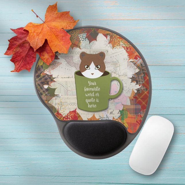 Fall Break Cat Gel Mouse Pad (A Fall Break Cat Gel Mouse Pad on the table.)