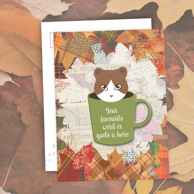 Fall Break Cat  Holiday Postcard (Fall Break Cat Postcards are on the ground with fallen leaves.)