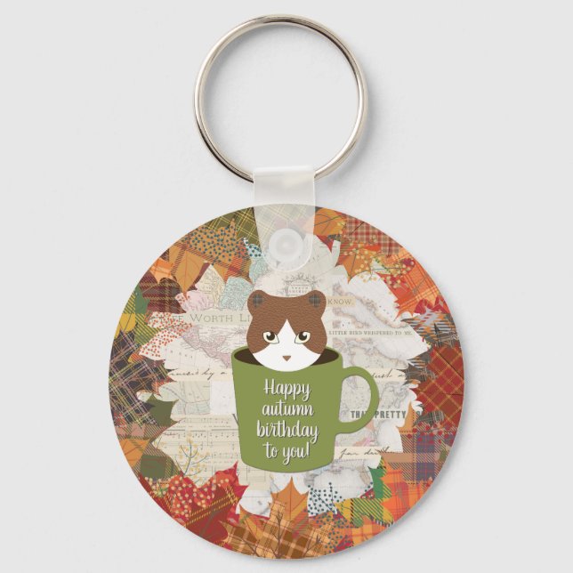 Fall Break Cat Metal Circle Keychain (Front)