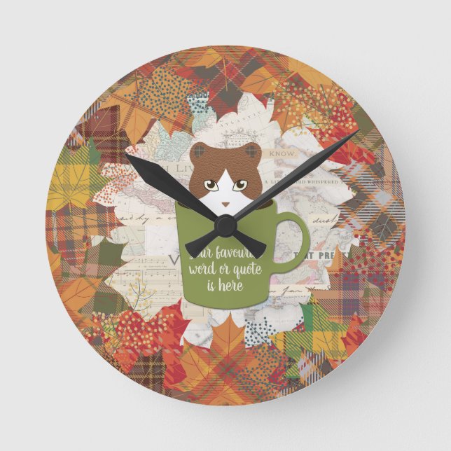 Fall Break Cat Wall Clock (Front)