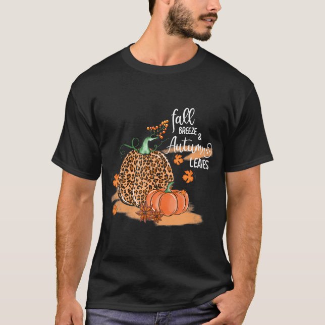 Fall Breeze and Autumn Leaves Pumpkin Spice T-Shirt (Front)
