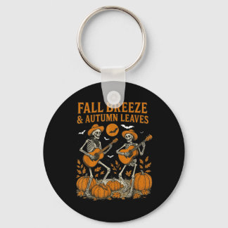 Fall Breeze And Autumn Leaves Skeleton Playing Gui Keychain