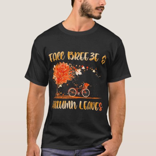Fall Breeze and Autumn Leaves Tree and Bicycle T_Shirt