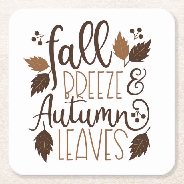 Fall Breeze Autumn Leaves Square Paper Coaster (Front)