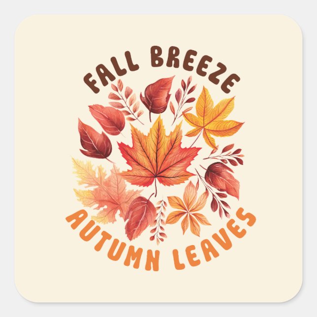 Fall Breeze, Autumn Leaves Square Sticker (Front)
