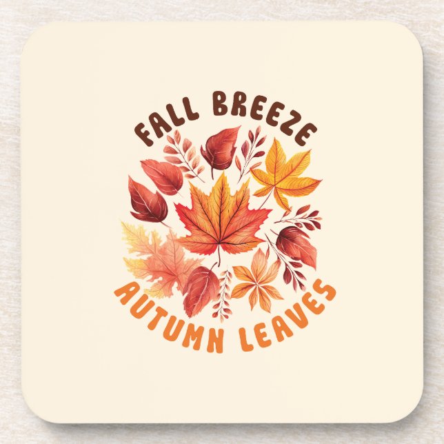 Fall Breeze, Autumn Leaves –Whimsical Fall Foliage Beverage Coaster (Front)