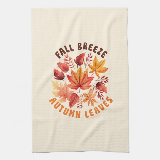 Fall Breeze, Autumn Leaves –Whimsical Fall Foliage Kitchen Towel (Vertical)