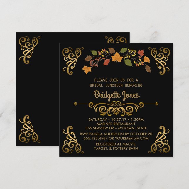 Fall Bridal Luncheon Elegant Gold | Wedding Shower Invitation (Front/Back)