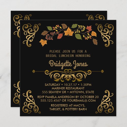 Fall Bridal Luncheon Elegant Gold  Wedding Shower Invitation