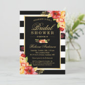 Fall Bridal Shower Autumn Gold Red Floral Stripes Invitation (Standing Front)