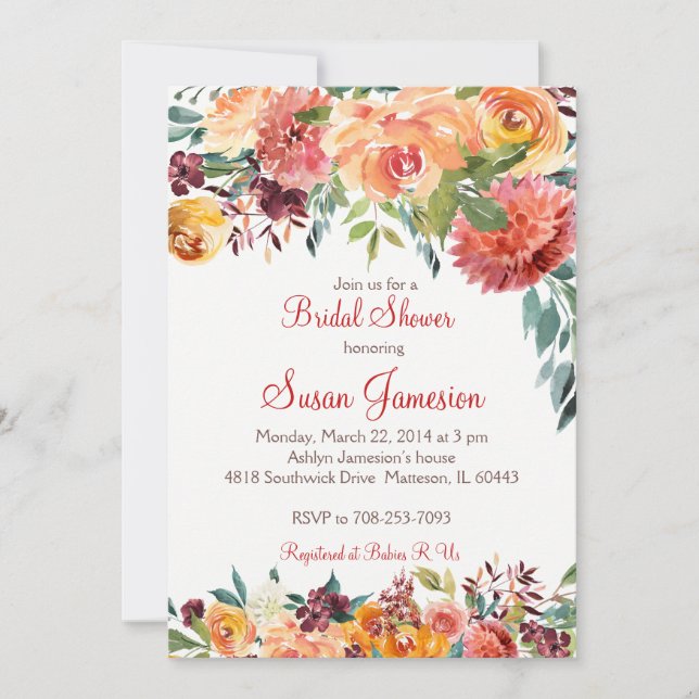 Fall Bridal Shower, baby shower Invitation (Front)
