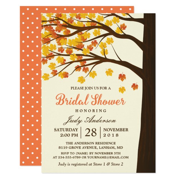 Fall Bridal Shower Classy Maple Leaves Autumn Tree Invitation