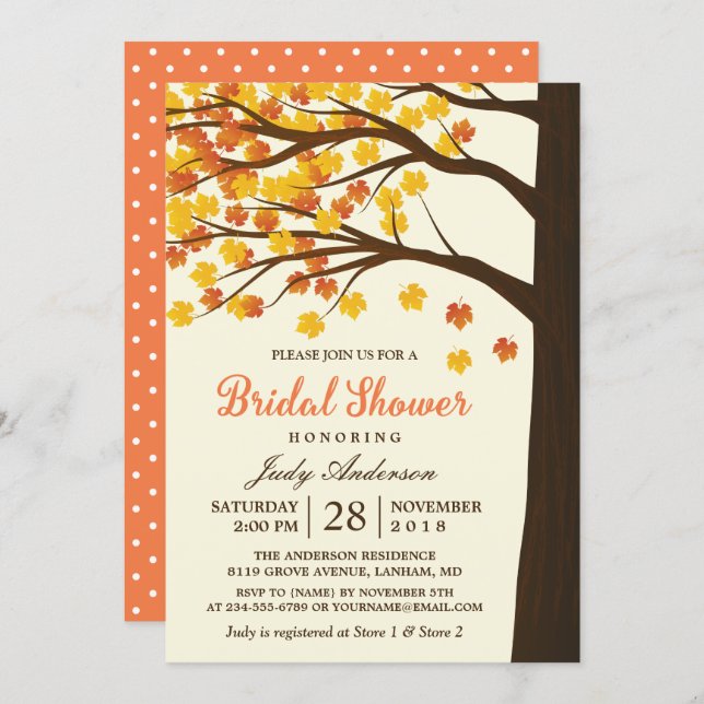 Fall Bridal Shower Classy Maple Leaves Autumn Tree Invitation (Front/Back)
