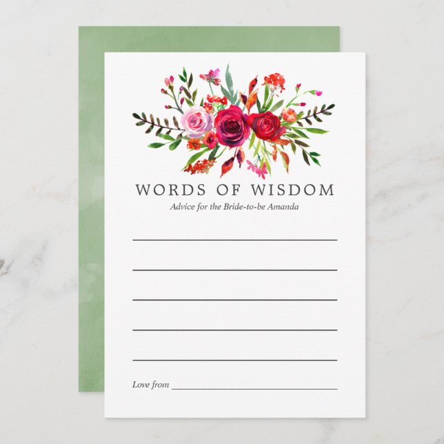 Fall Bridal Shower Floral Advice for Bride Invitation (Front/Back)